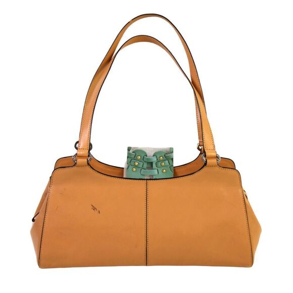 Monsac Original BEIGE GENUINE LEATHER CLASSIC ZIP SATCHEL TOTE BAG HANDBAG PURSE - Picture 1 of 12